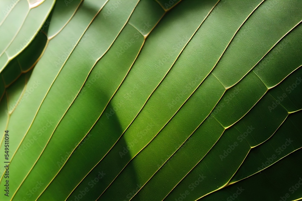 Poster a close up of a green leaf with a light shining on it's back side and the top part of the leaf. gene