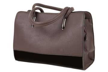 Brown women's bag with a black insert and two handles, on a white background, isolate