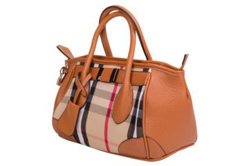 Brown women's bag with a checkered insert in front, isolate