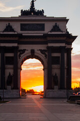 Fototapeta na wymiar Triumphal Gate at sunset in Moscow