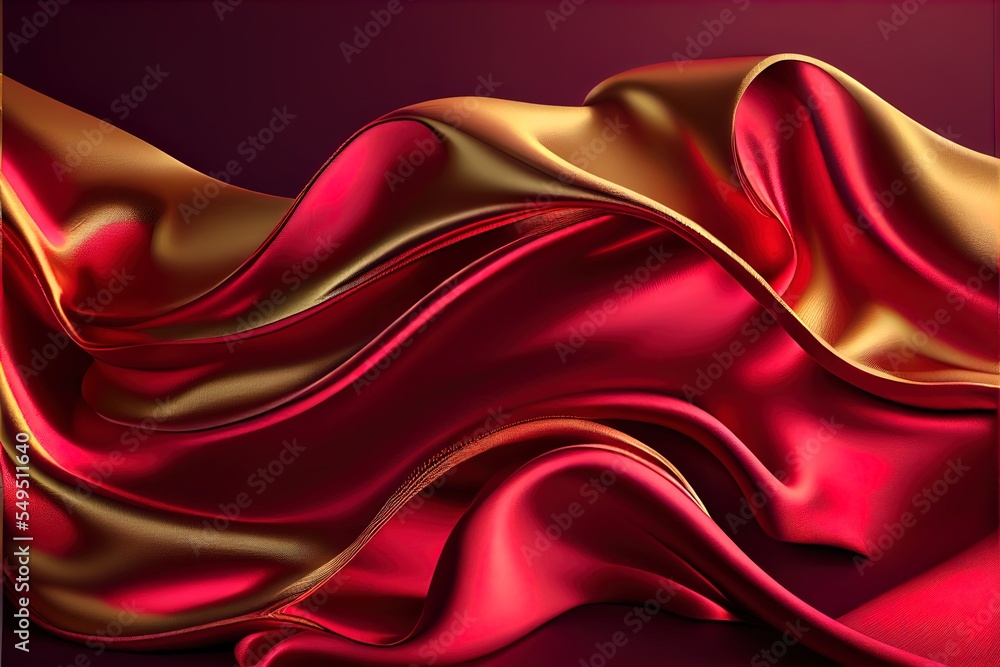 Poster a red and gold background with a wavy design on it's side and a gold border on the bottom. generativ