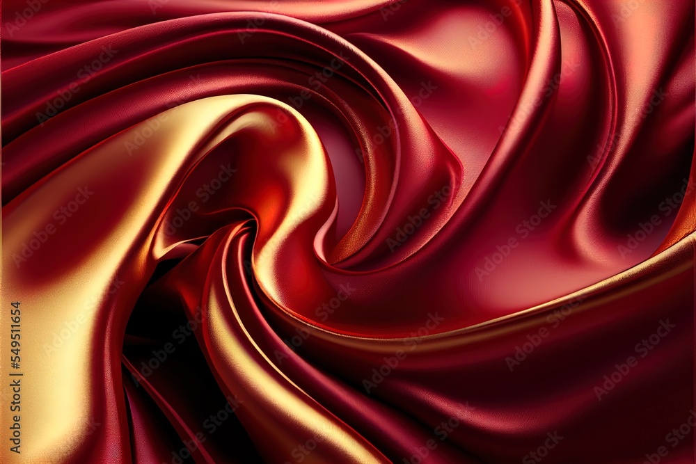 Poster a red and gold background with a wavy design in the center of it. generative ai