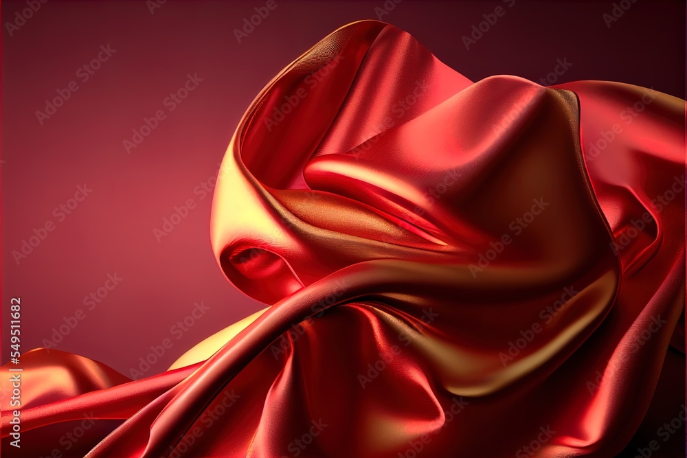 Poster a red and gold silk fabric with a red background and a red frame around it that has a red border. ge