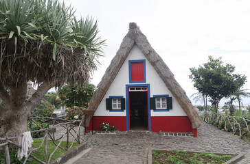 Fototapeta na wymiar Santana, Madeira Portugal, circa october 2022: traditional triangular houses