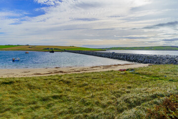Fototapeta na wymiar Causeway and shipwrecks, in the Orkney Islands