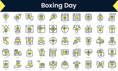 Set of thin line boxing day Icons. Line art icon with Yellow shadow. Vector illustration