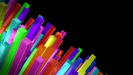 Rechtecke, Quader, Balken bunt, farbenfroh, diagonal, freiraum, 3d