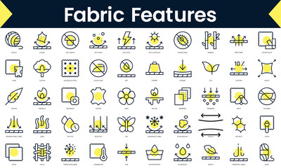 Set of thin line fabric features Icons. Line art icon with Yellow shadow. Vector illustration