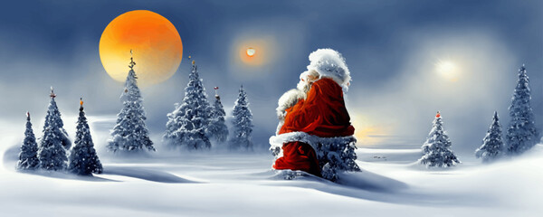  Vector winter landscape with Santa Claus