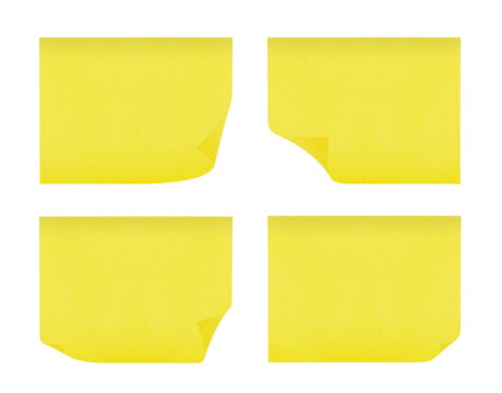 Yellow sticky notes, post-it notes, stick-on notes on transparent background, extracted, png file