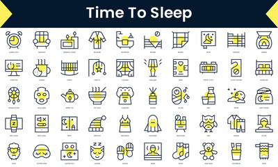 Set of thin line time to sleep Icons. Line art icon with Yellow shadow. Vector illustration