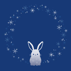 雪の結晶とウサギの円フレーム