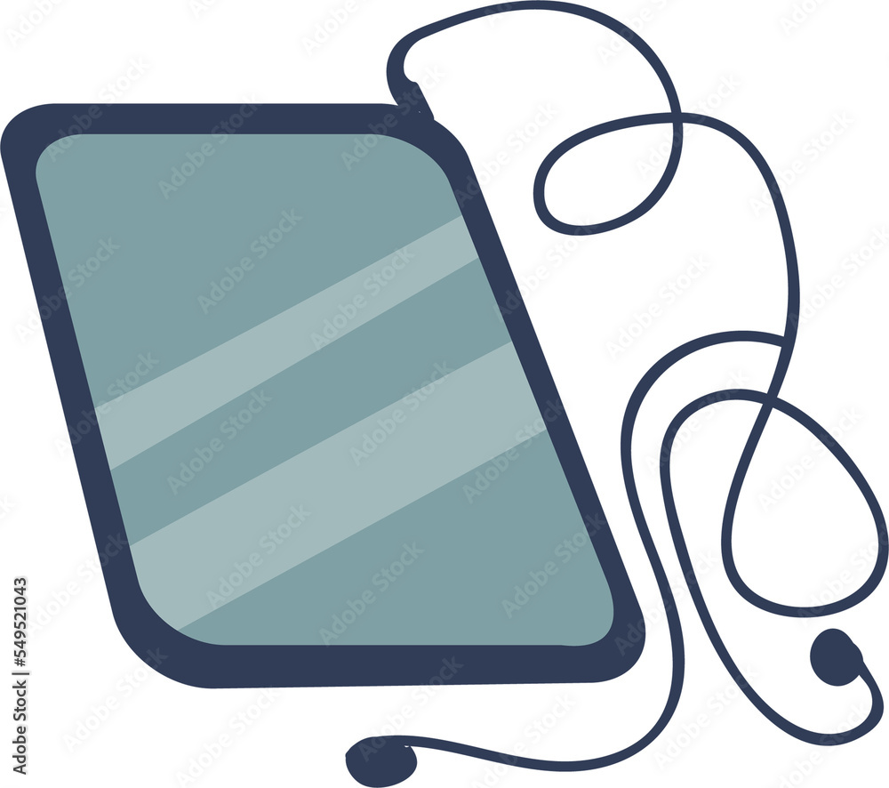 Poster tablet computer with wired headphones semi flat color raster object. portable computing device. full