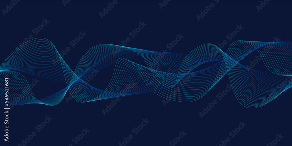 Canvas Prints vector of abstract blue tone geometric curve shapes on black background.