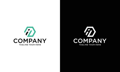 ID initial letters loop linked hexagonal logo design