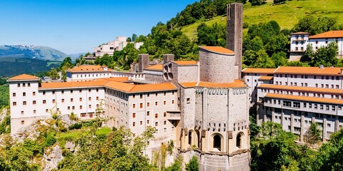 Panoramic view of Sanctuary of Our Lady of Arantzazu. Sanctuary of Our Lady of Arantzazu is a...