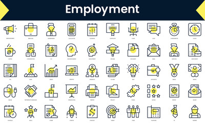 Set of thin line employment Icons. Line art icon with Yellow shadow. Vector illustration