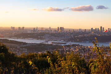 Istanbul cityscape at sunset. Istanbul view. Turkish economy concept photo