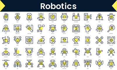 Set of thin line robotics Icons. Line art icon with Yellow shadow. Vector illustration