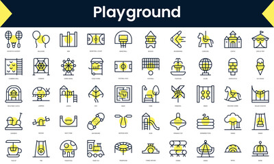 Set of thin line playground Icons. Line art icon with Yellow shadow. Vector illustration