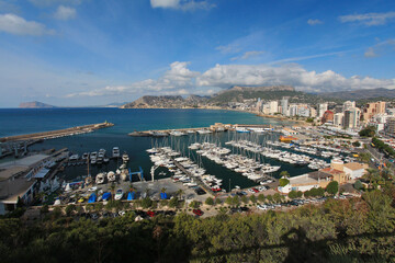 Top view of the harbor with yachts