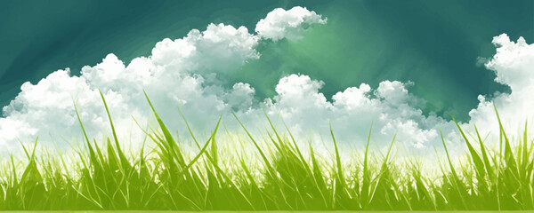 Obraz na płótnie Canvas Vector green landscape Sky clouds and grass.