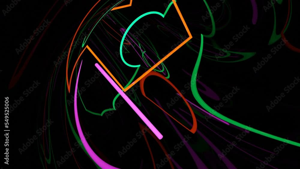 Poster black background with multicolored swirling stripes. design. bright lines creating various patterns 