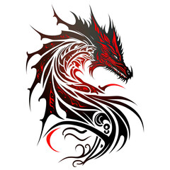 a black and red dragon tattoo design on a white background