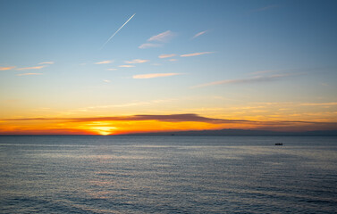 Panorama of sea sunset, ocean sunrise, seascape