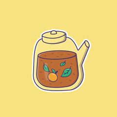 Cute cartoon tea with mandarin in vector illustration. Isolated drink vector. Flat cartoon style