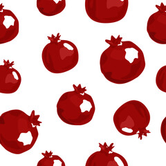 Seamless pattern with red shabby pomegranate on white background. Vector illustration. Harvest bright Vector illustration good for printing. Food, nature, organic ornament