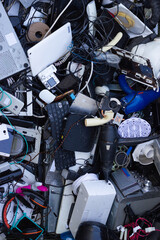 Electronic waste at a collection center for subsequent recycling. Circular economy.
