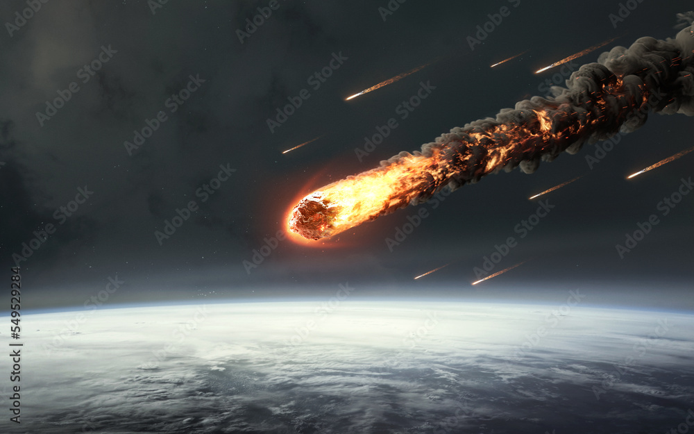 Wall mural 3d illustration of a minute before the collision of the meteorite and the planet earth. 5k realistic
