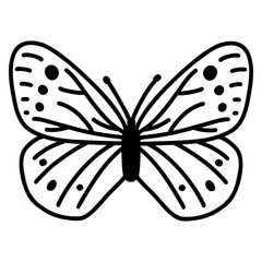 Hand drawn doodle butterfly. Vector sketch illustration, black outline art of insect for web design, icon, print, coloring page