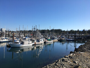 Fototapeta na wymiar French Creek Harbour in Parksville on the East Coast of Vancouver Island, British Columbia, Canada