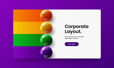 Simple corporate brochure vector design template. Multicolored 3D balls poster illustration.