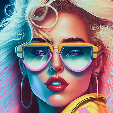 80s and 90s Vibes, Fashion and Style, Vintage and Retro Girl illustartion, granular texture Generative AI	