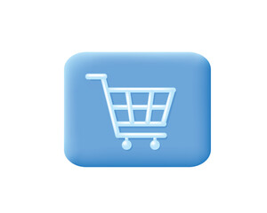 Blue button with Shopping cart. 3d icon isolated on white background. Online Sale, shopping element for mobile app or web page design. Vector illustration.
