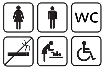 Toilet line icon set on white backgrounds