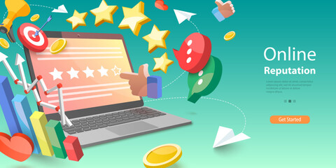 3D Vector Conceptual Illustration of Online Reputation Management, Client Rating and User Satisfaction