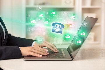 Businessman working on laptop with new business