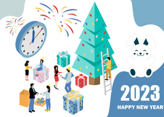 Merry Christmas and Happy New Year. 2023. Happy holidays. Vector illustration