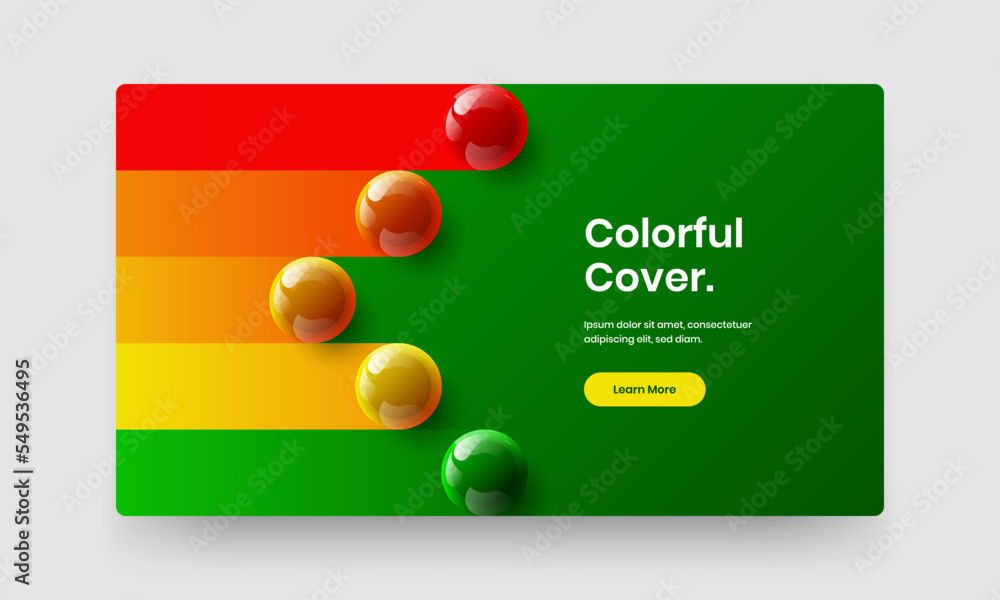Poster multicolored realistic balls website screen concept. clean company brochure vector design layout.