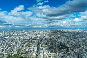 Obraz premium あべのハルカスから見る2022年の大阪の展望風景