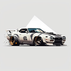 Illustration of a white and black sports car. Cool graffiti background. - obrazy, fototapety, plakaty