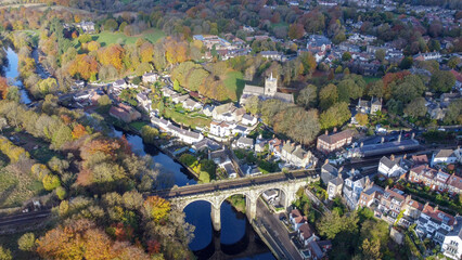 Knaresborough town from above aerial footage North Yorkshire England UK