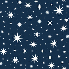 Vector simple seamless star geometric pattern. Repeatable dark blue background. Unusual endless print. Can be used like wrapping paper, textile cover, christmas decoration etc