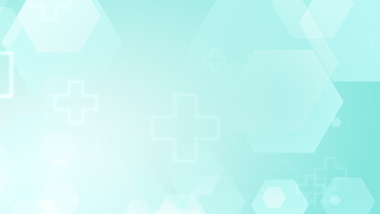 Abstract hexagon cross geometric blue green pattern medical background.