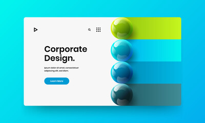 Colorful front page design vector concept. Multicolored 3D balls website template.