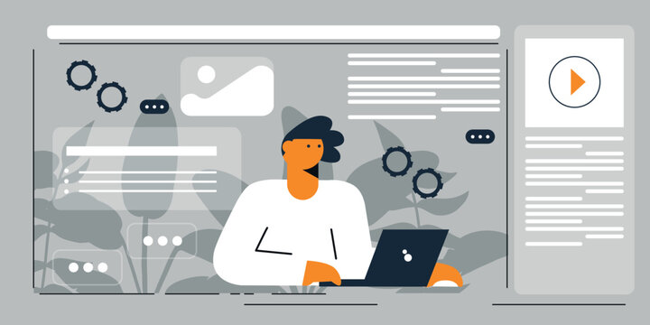 Digital Marketing illustrations. Business activities. Modern deep machine learning technology. Flat vector illustration